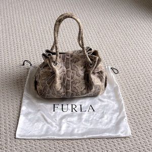 Furla Beige/Brown Snakeskin Embossed Leather Shoulder Bag
